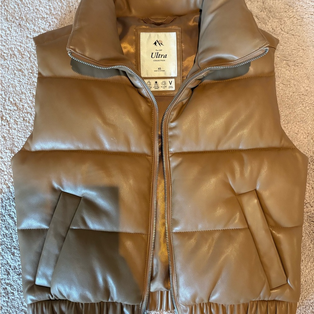 Abercrombie & Fitch Ultra Collection Tan Vegan Leather Puffer Vest